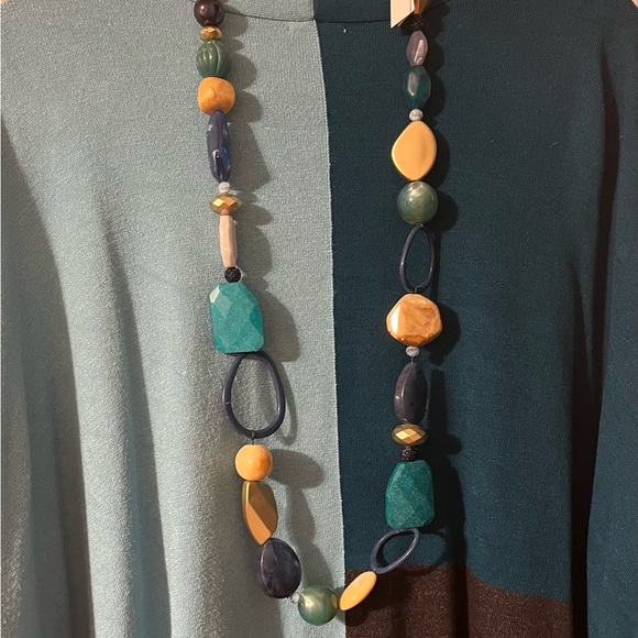 Chico's Teal and Gold Chunky Statement Necklace NWT - Picture 1 of 5